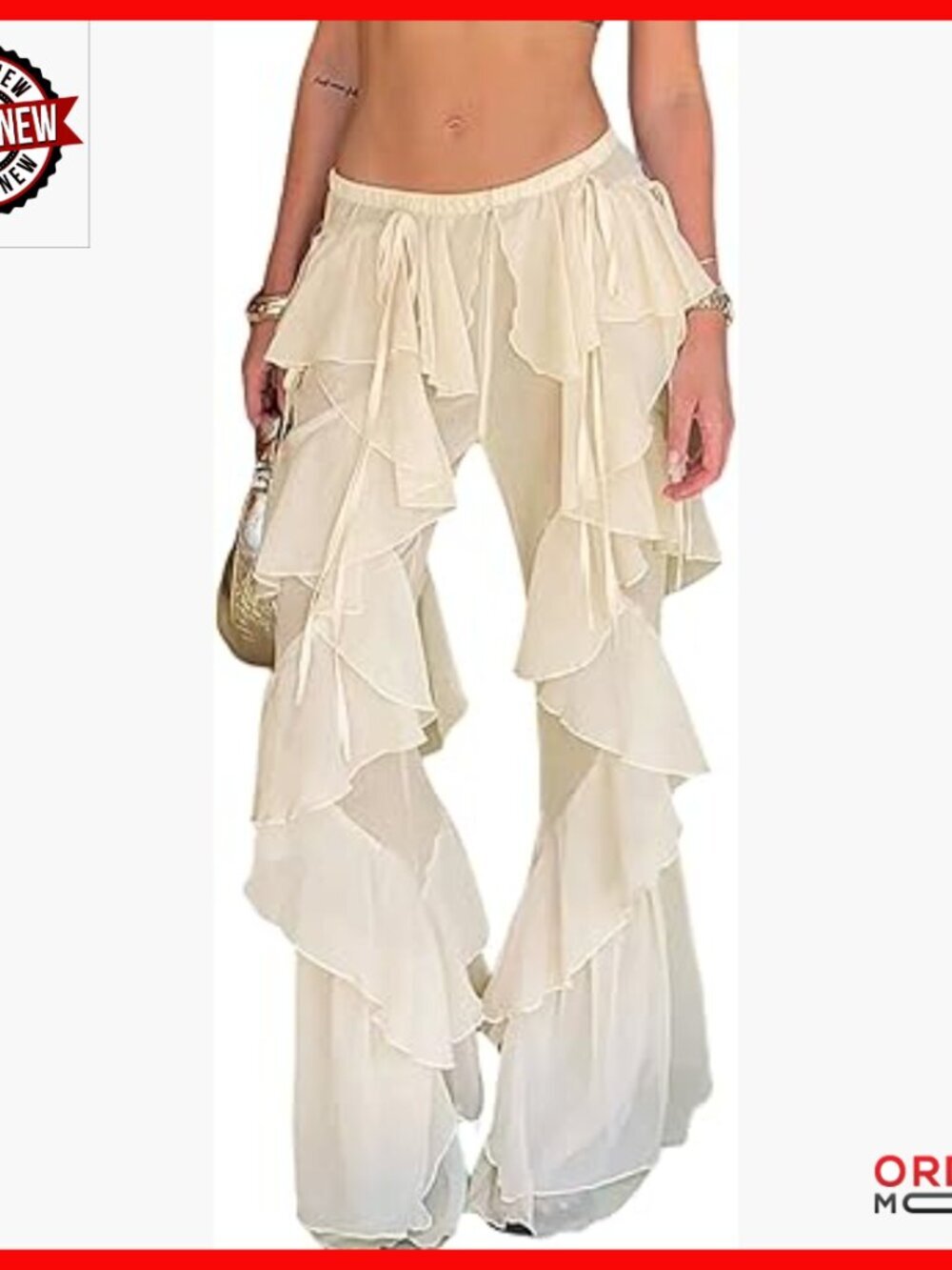 Sheer Mesh Tiered Flare Pants High Waist Wide Leg Party Rave Trousers